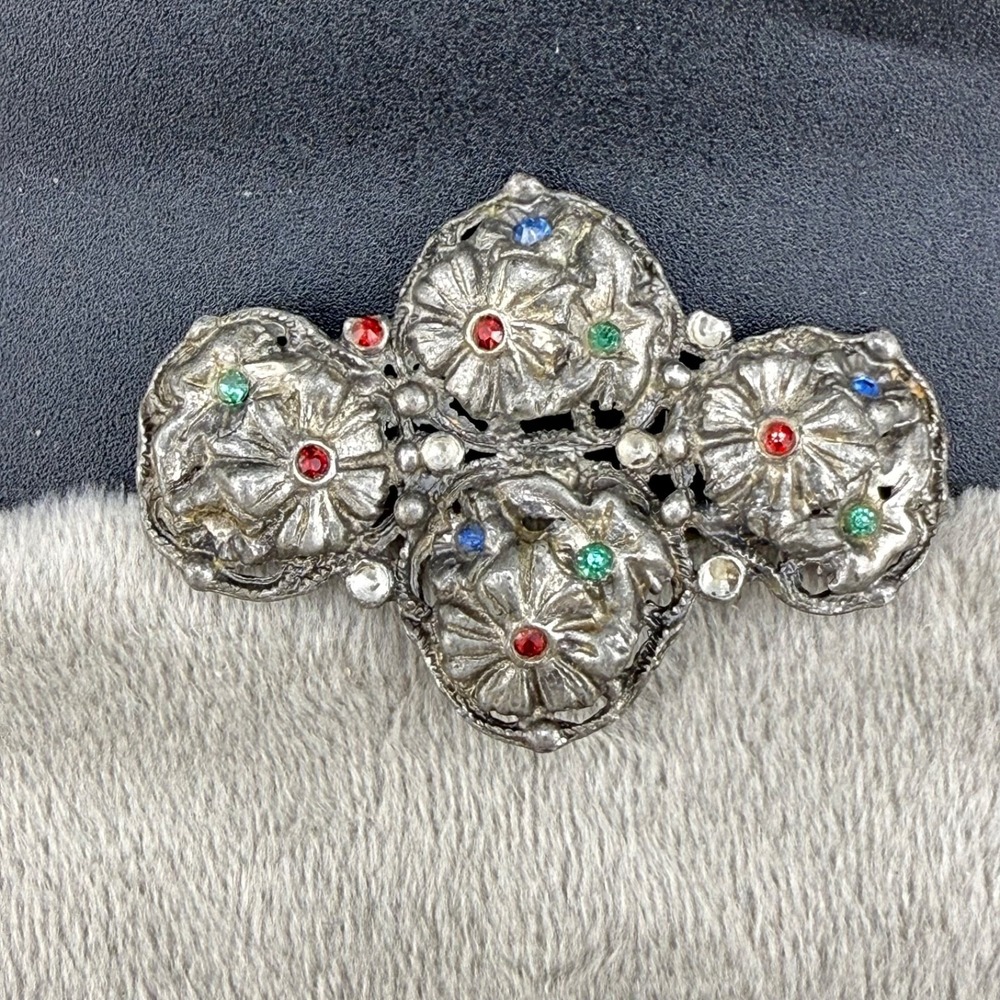 Vintage Paul Sargent Brooch Silver Tone Rhinestone READ